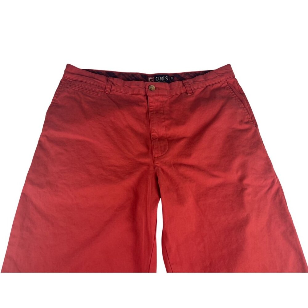 Chaps Straight Leg Chino Pants Men 36 Red Flat Front Trouser Pockets 100% Cotton - Picture 2 of 8